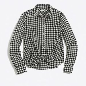 J Crew Factory Gingham Tie Waist Button Down